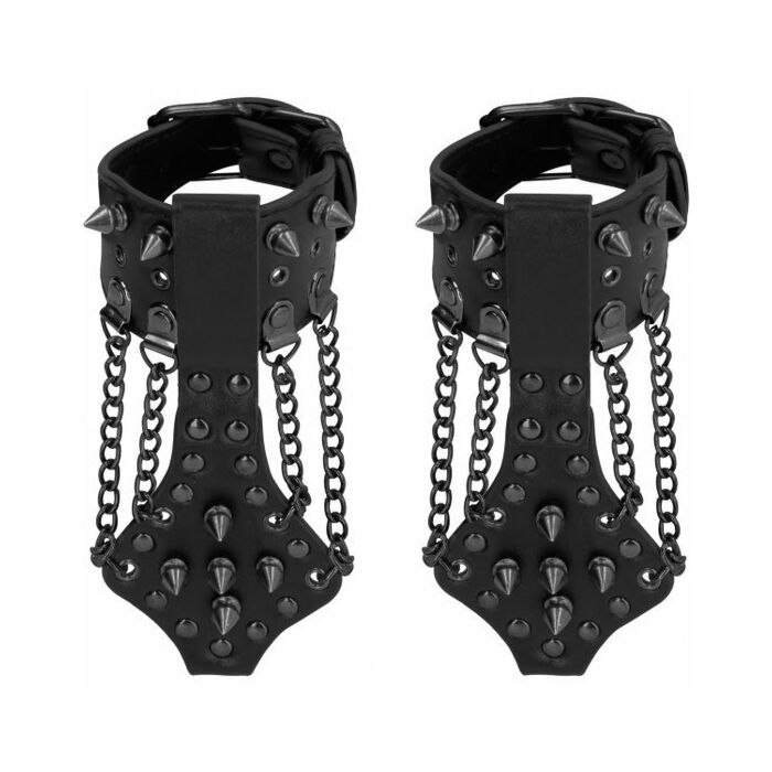 Ouch! skulls and bones - handcuffs with spikes and chains - black
