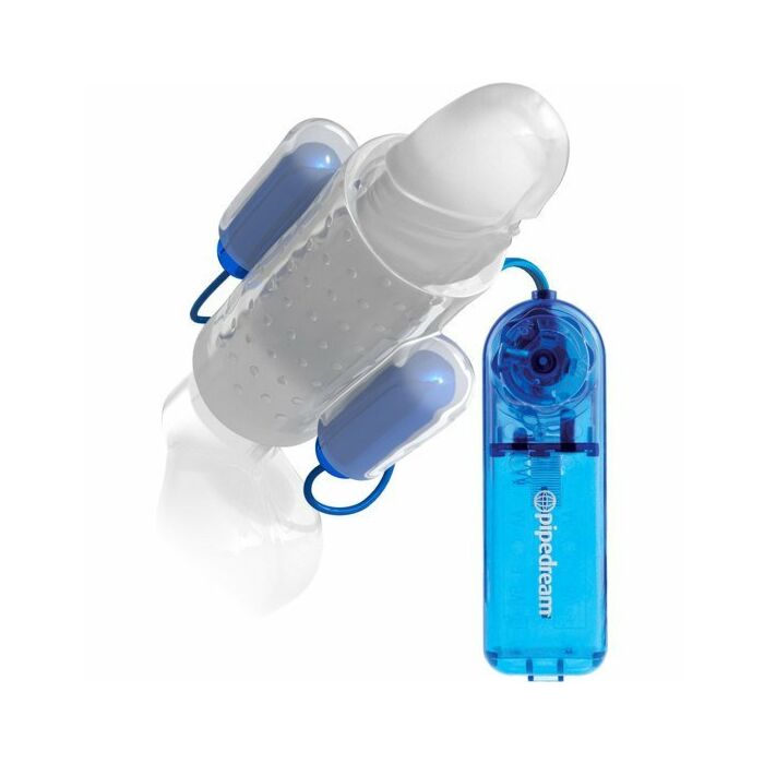 Dual vibrating penis sleeve - blue