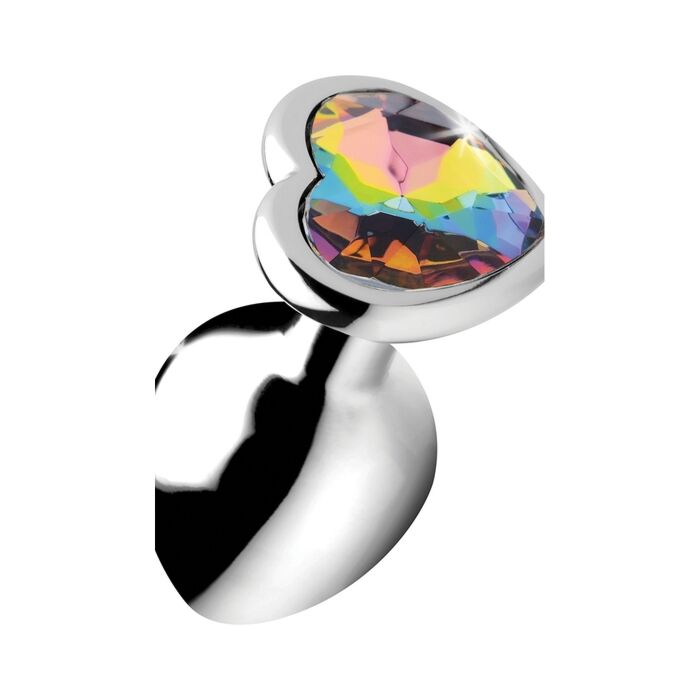 Heart anal plug - rainbow - medium - silver