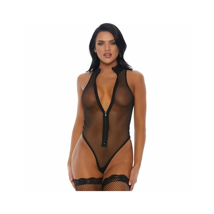 Sleeveless mesh bodysuit - black