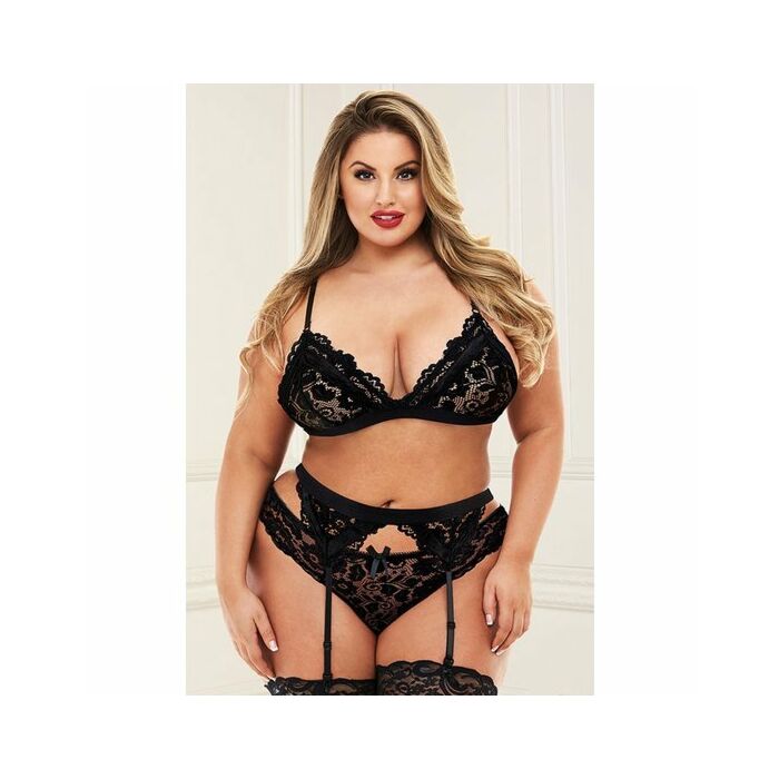 3pc lace garter set black