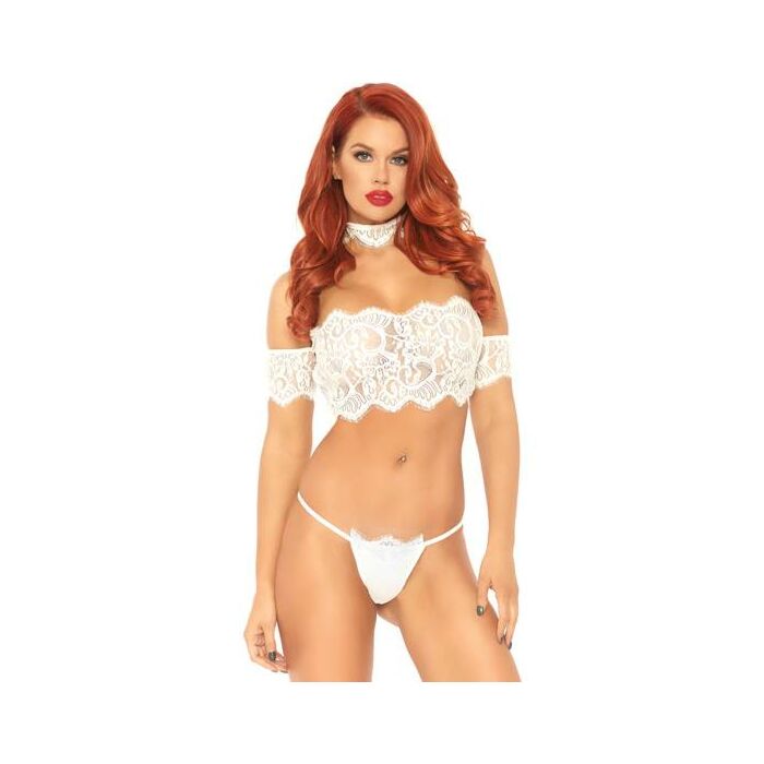 Lace top with choker and thong white