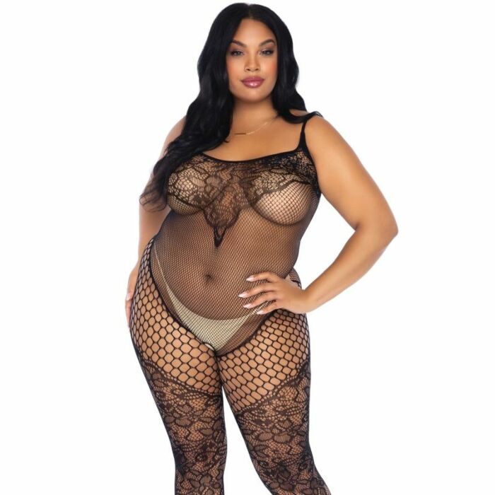 Leg avenue lace and net tank bodystocking plus size