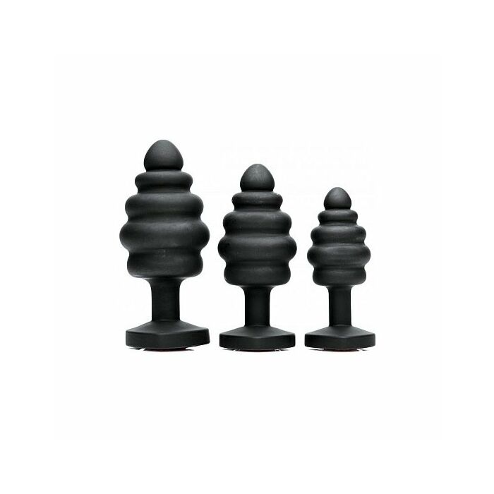 Heart silicone butt plug set - black