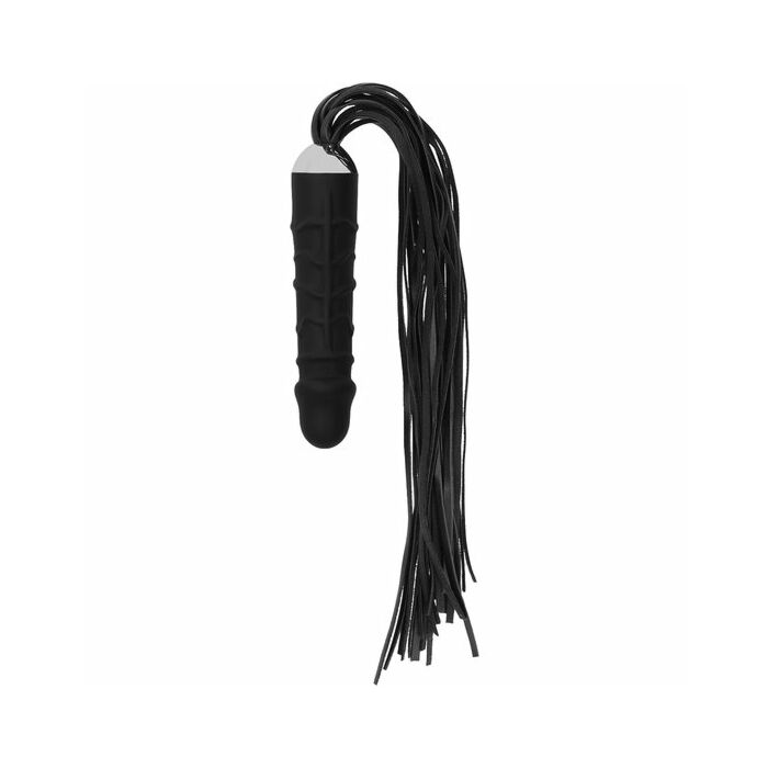 Whip with realistic silicone dildo - black