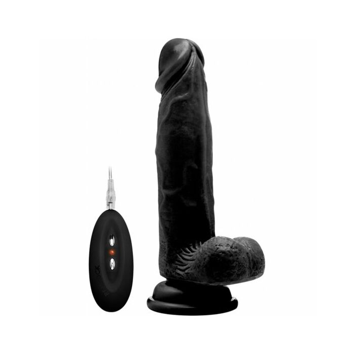 Vibrating realistic cock - 8 inch - with scrotum - black