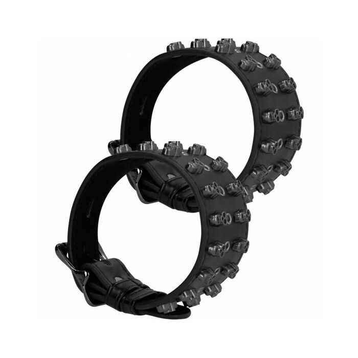 Ouch! skulls and bones - ankle cuffs with skulls - black