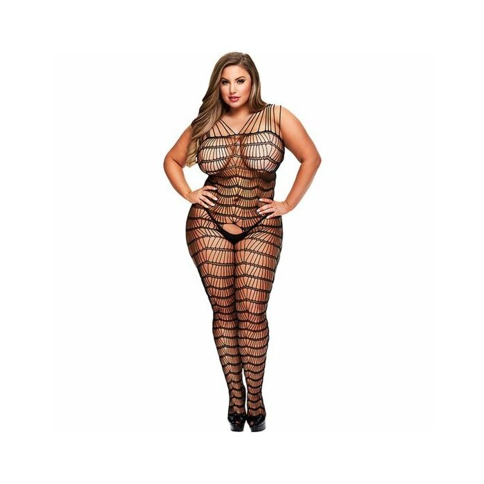 Criss cross crotchless bodystocking