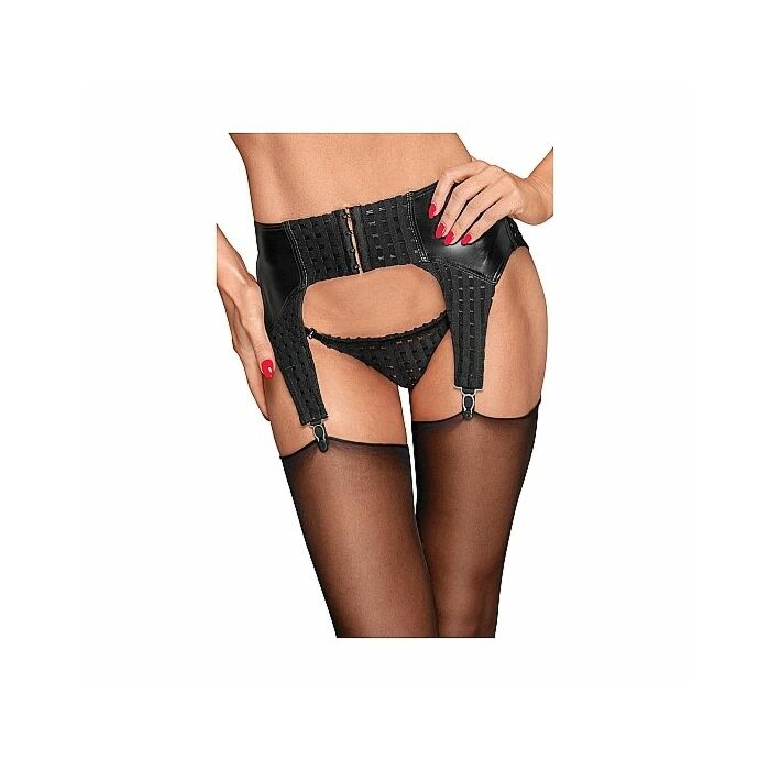 Wetlook checkered garterbelt - black