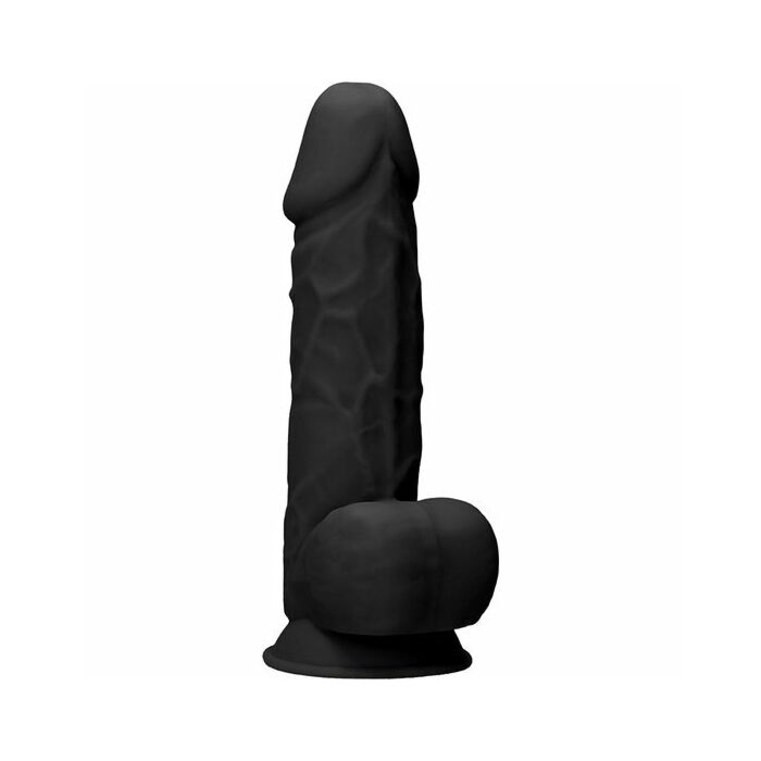 Silicone dildo with balls - 21,6 cm - black