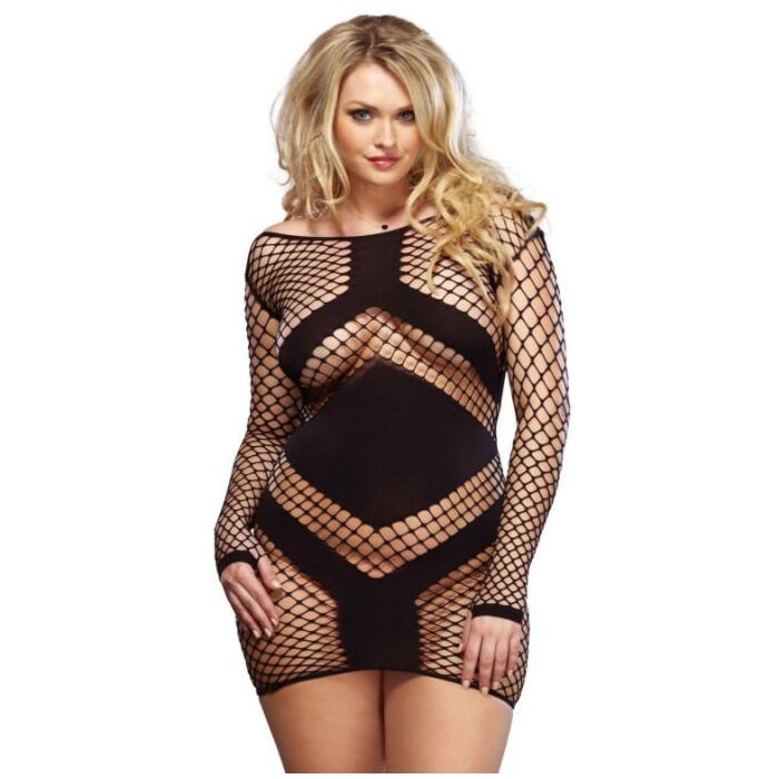 Leg avenue long seeved minidress black plus size 1x/2x