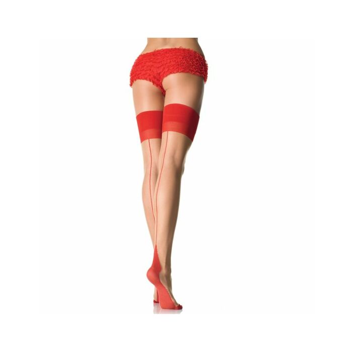 Leg avenue sheer backseam contrast top cuban heel stockings red