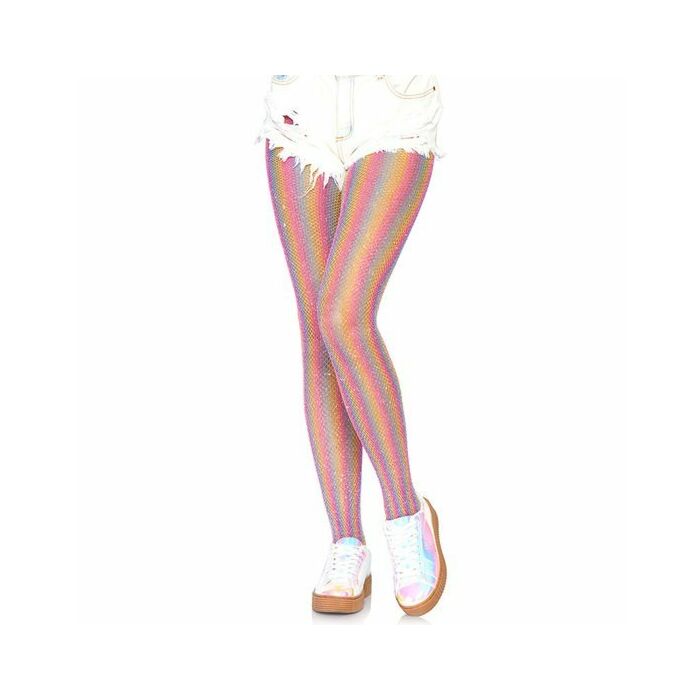 Lurex rainbow fishnet tights - pink