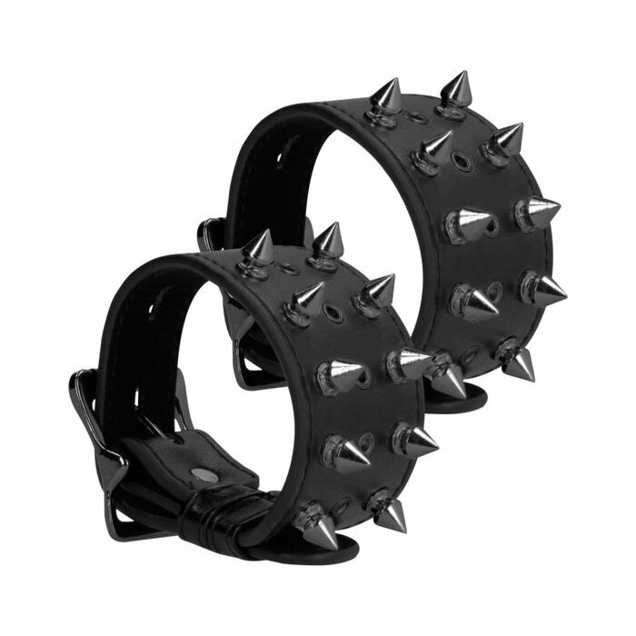 Ouch! skulls and bones - handcuffs with spikes - black