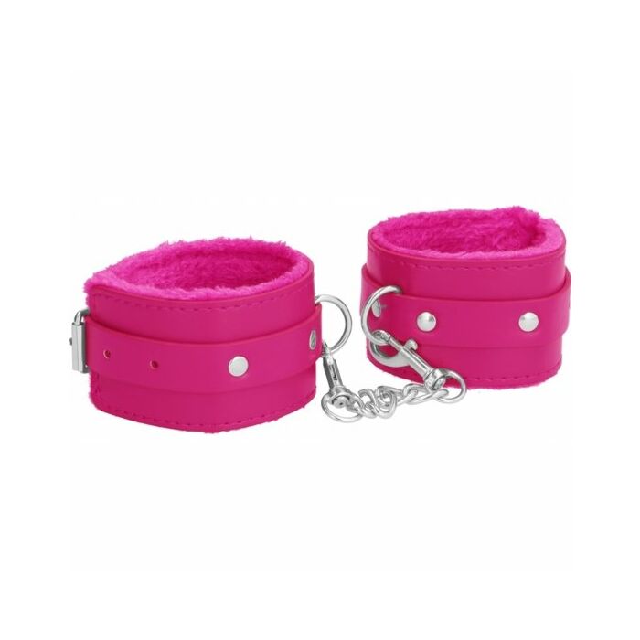 Ouch plush leather hand cuffs pink
