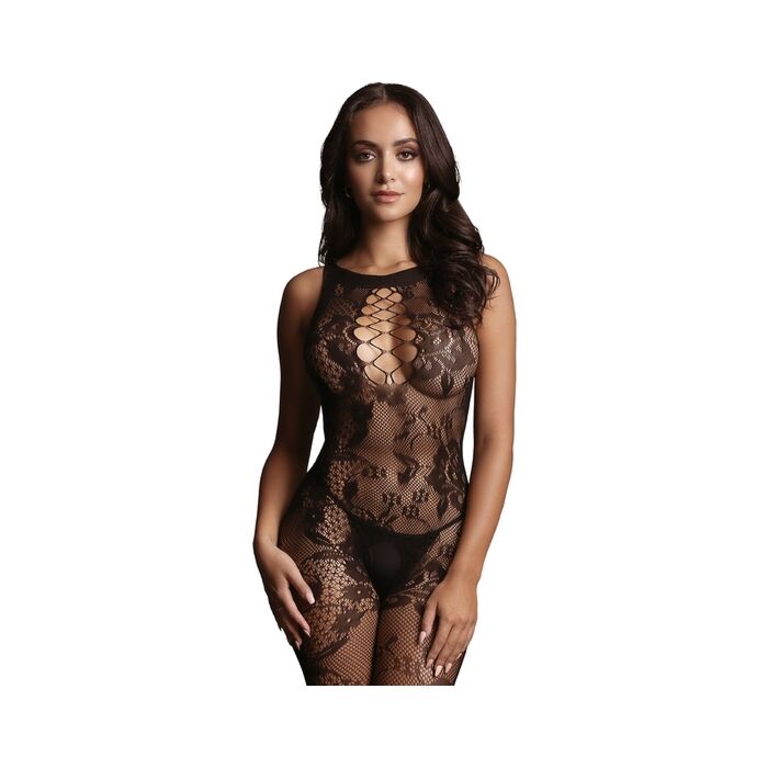 Le désir - mesh bodysuit with lace - black