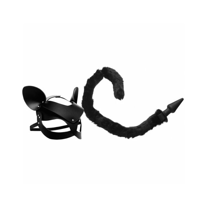 Cat tail anal plug and mask set - black