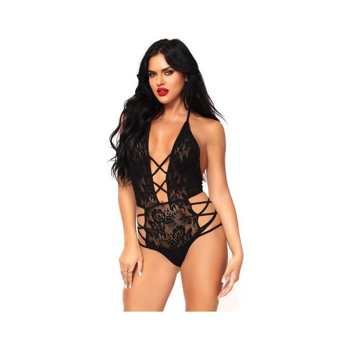 Leg avenue strappy halter lace teddy one size