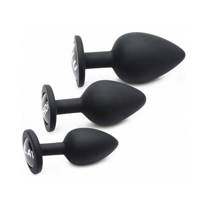 Dirty words silcone anal plug set - black