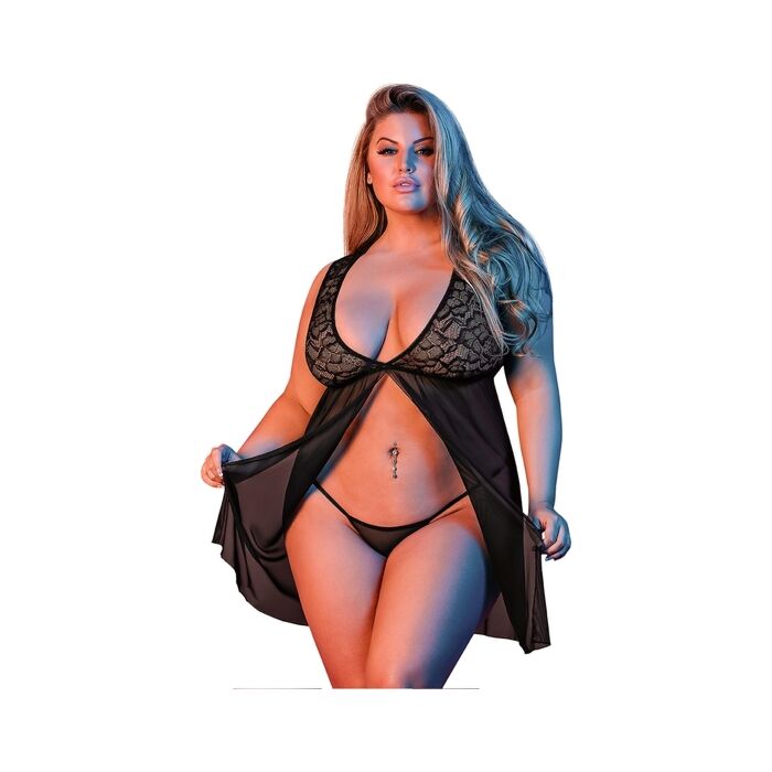 Sexytime - front opening babydoll - black