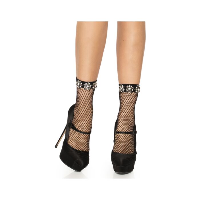 Mesh socks with rhinestones - black