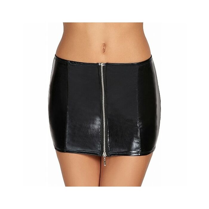 Chone short wetlook zipper skirt black