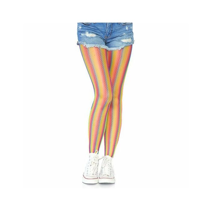 Rainbow striped fishnet tights