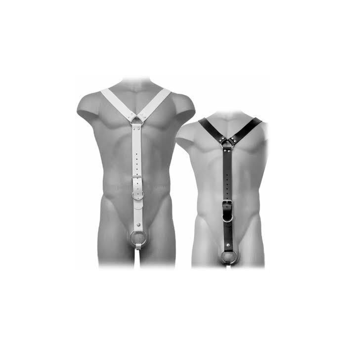 Leather body harness men white