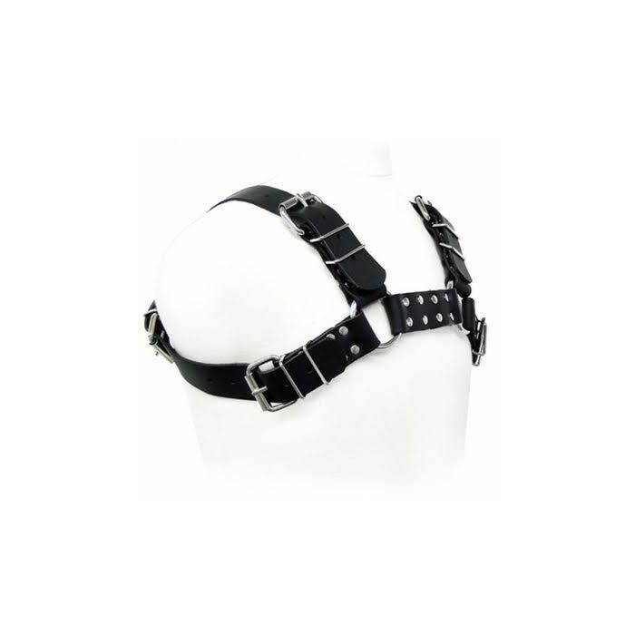 Body leather black bull dog harness