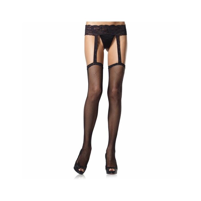 Leg avenue fishnet stockings with attached lace gaterbelt plus