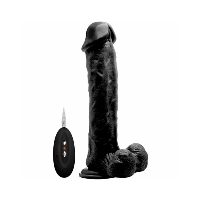 Vibrating realistic cock - 11 inch - with scrotum - black