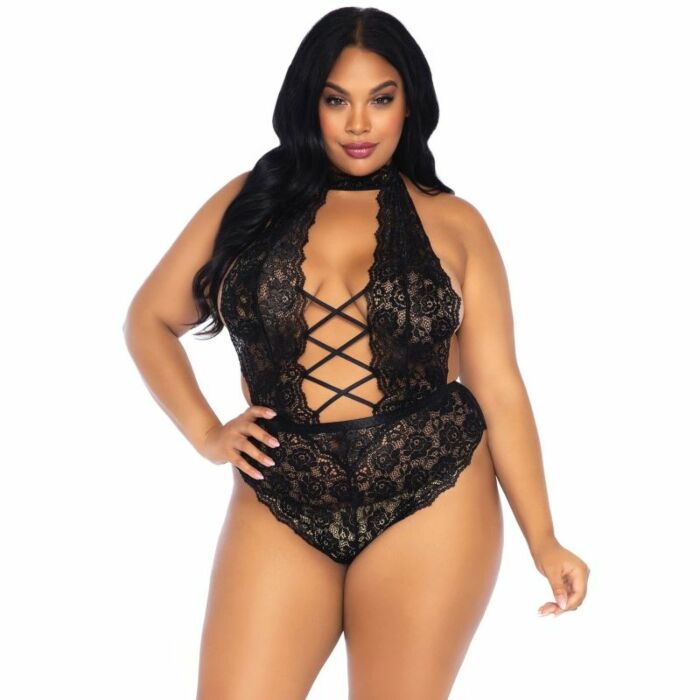 Leg avenue floral lace crothless teddy plus size