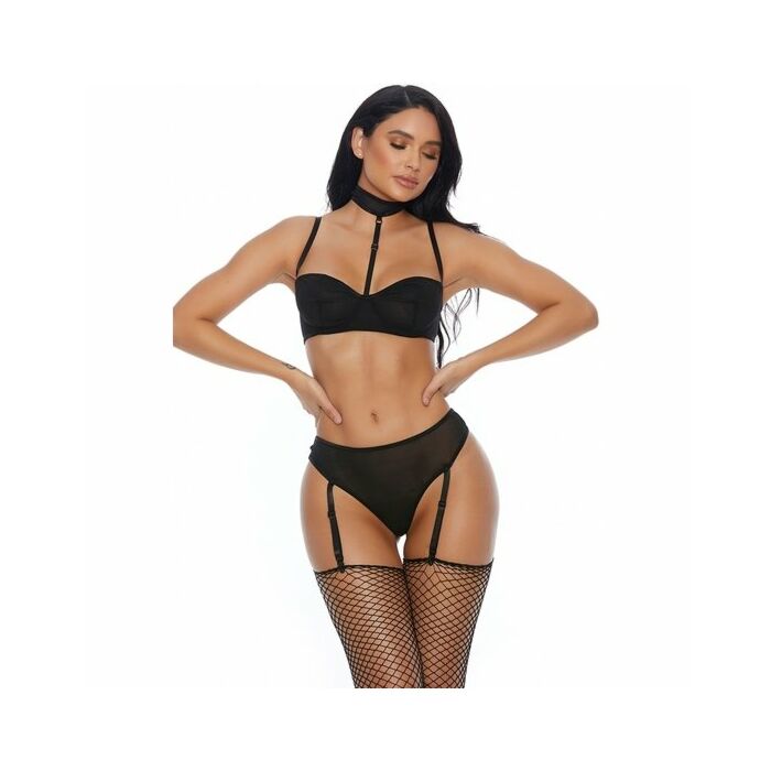 Right sheer right now bra and panty with garter straps - black