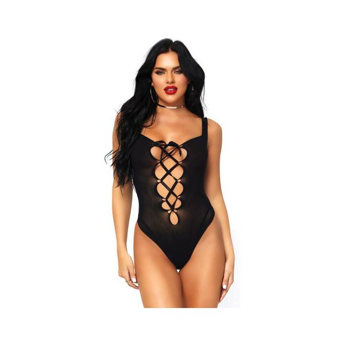 Leg avenue opaque lace up thong teddy one size