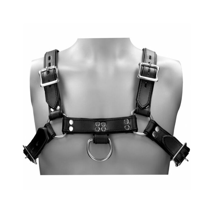 Leather male chest harness black