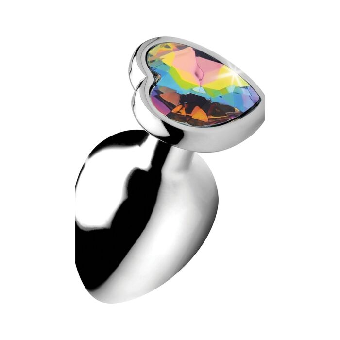 Heart anal plug - rainbow - large - silver