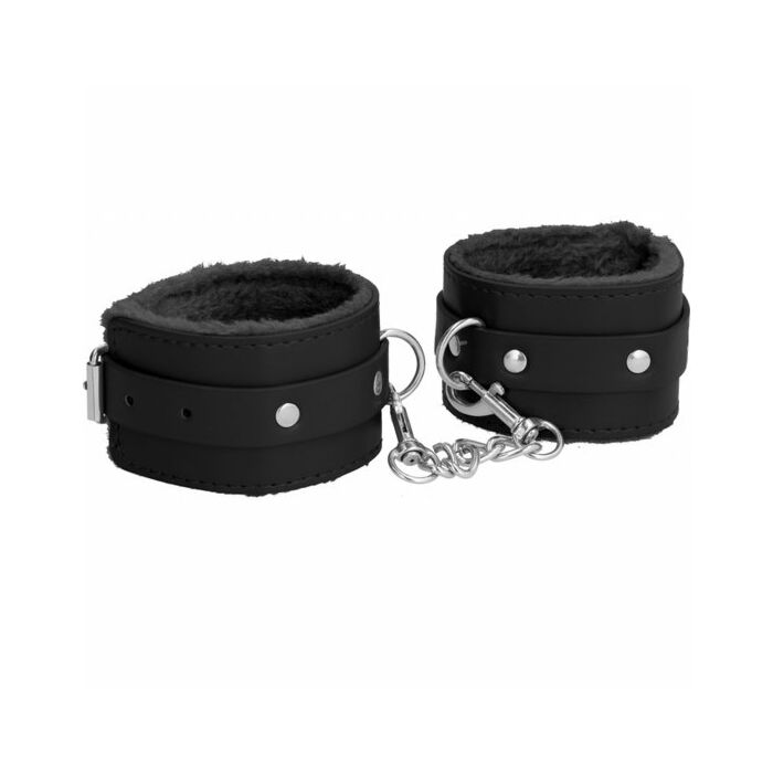 Ouch plush leather hand cuffs black