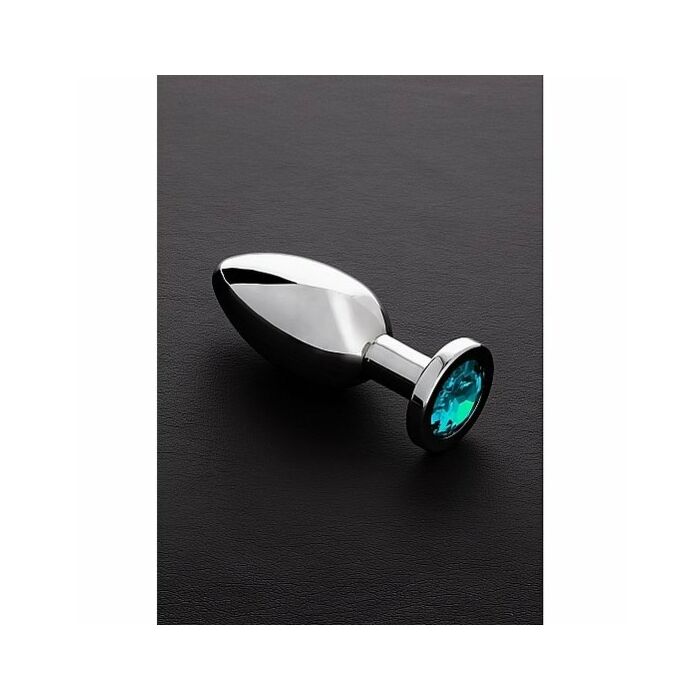 Jeweled butt plug aqua blue light - large
