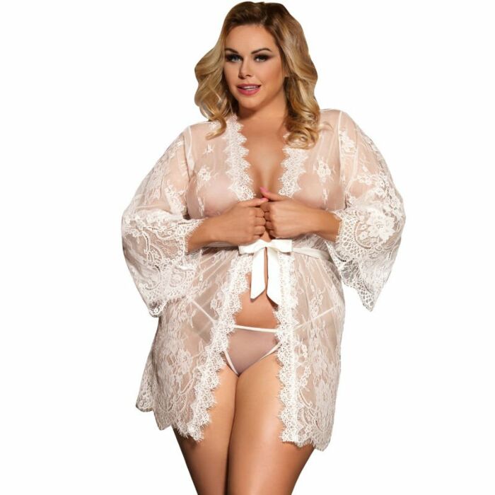 Subblime queen plus flared sleeves lace peignoir white