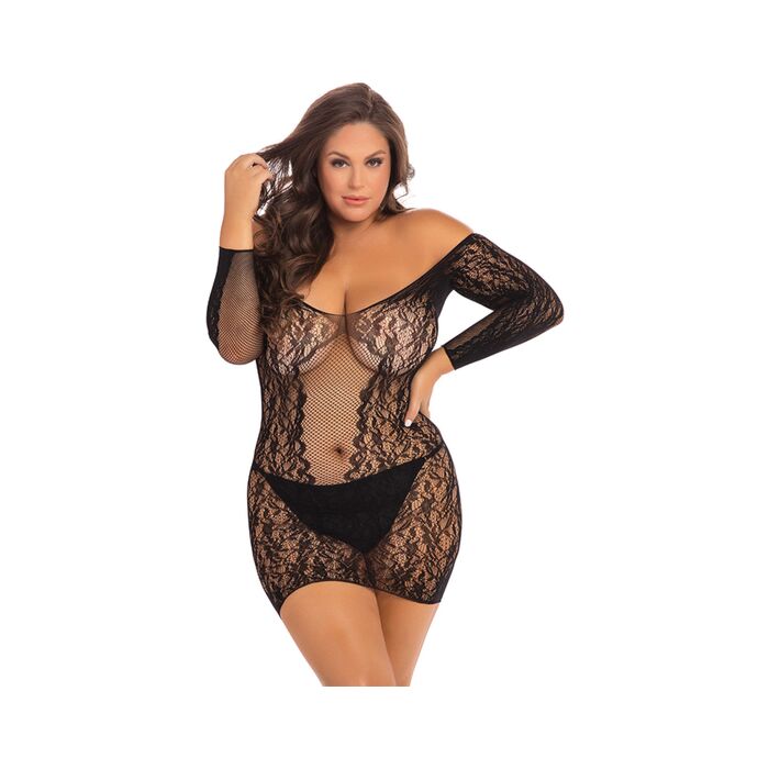 Demure long sleeve mini dress - black