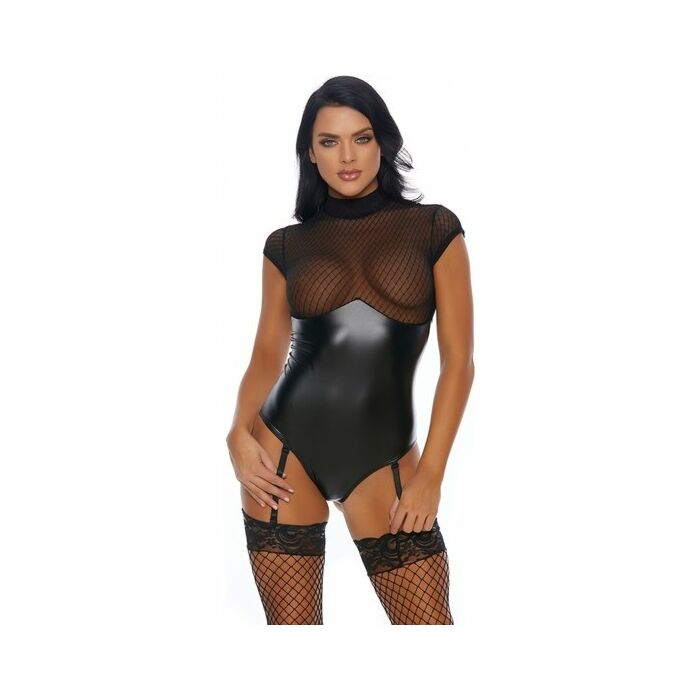 Sultry vixen teddy with garter straps black