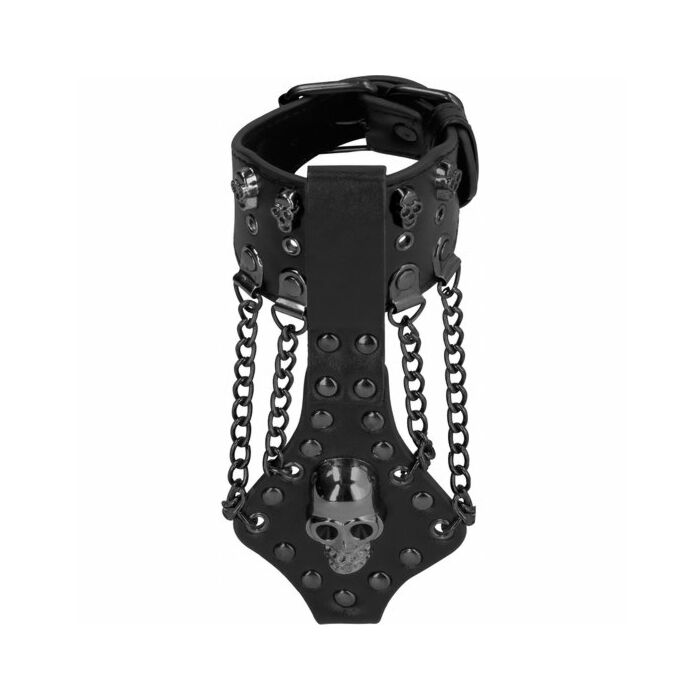 Ouch! skulls and bones - bracelet with skulls and chains - black