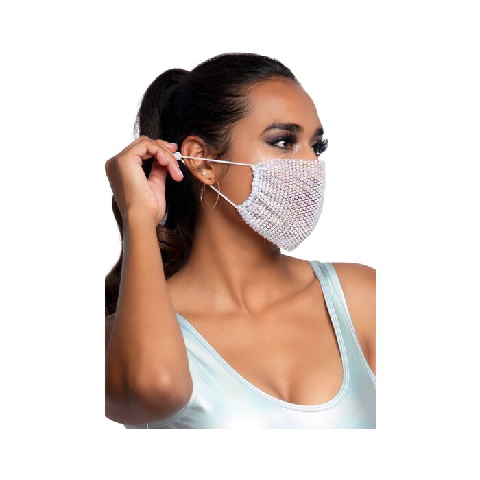 Rhinestone Harlow Mask - White