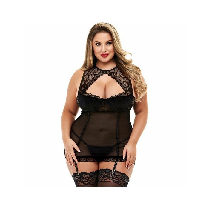 Lace halter mini dress with garters