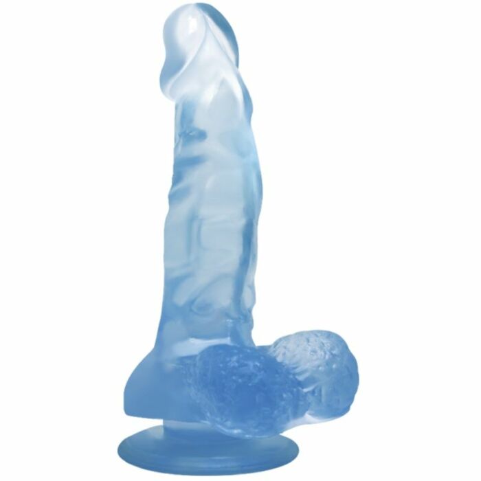 Realistic dildo suction cup and testicles soft blue