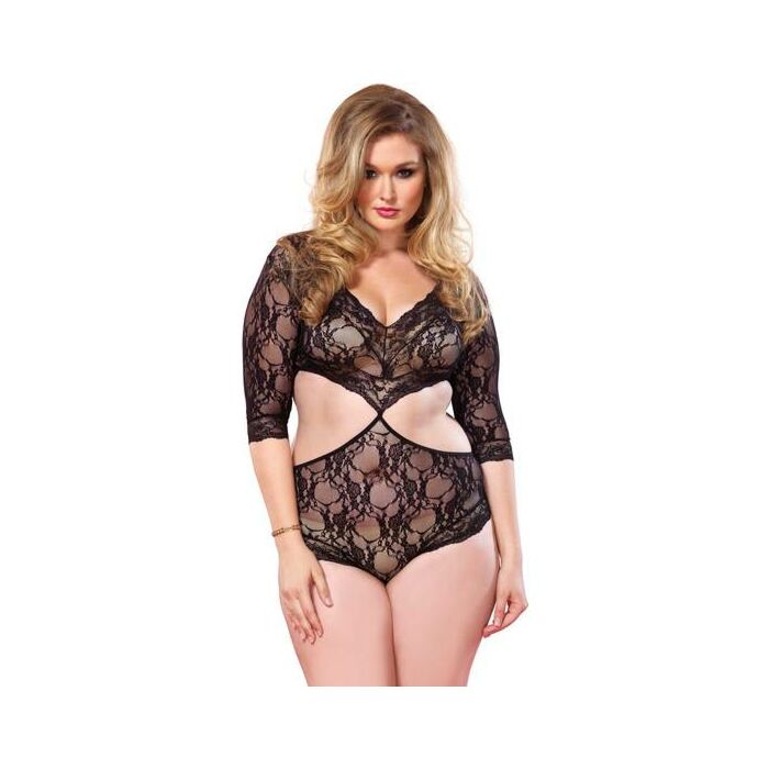 Leg avenue cut out floral lace teddy plus size black