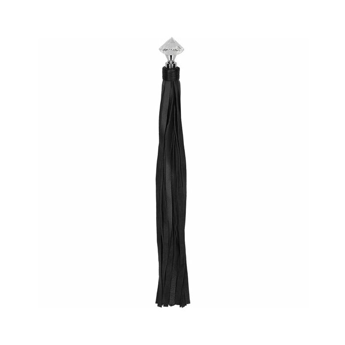 Shiny Pointed Handle Leather Flogger - Black