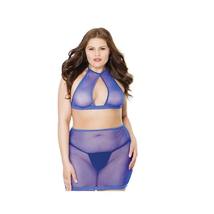 Fishnet halter top and skirt - purple