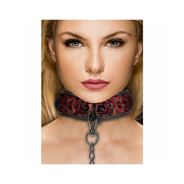 Luxury collar with leash - burgundy