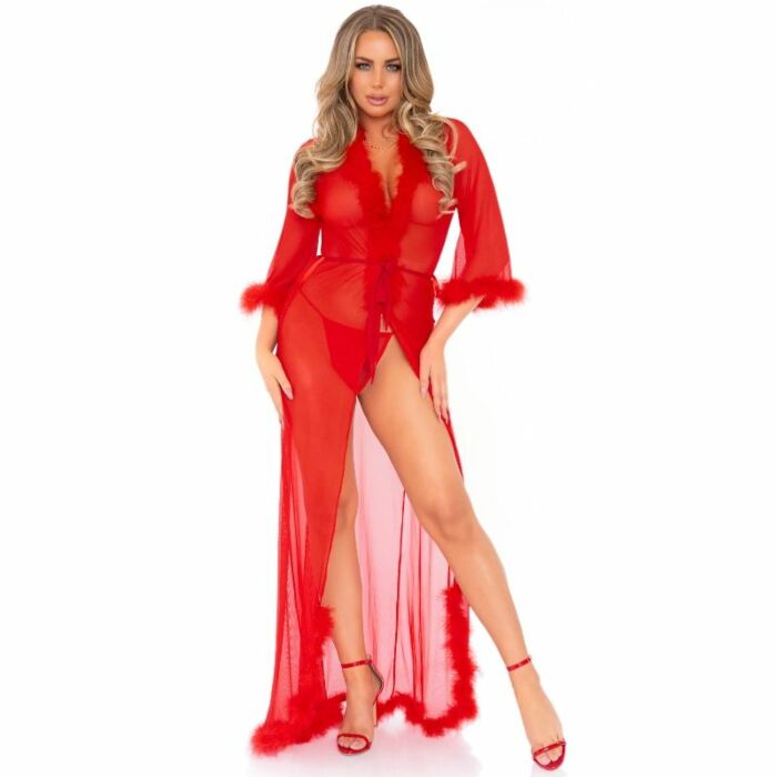 Leg avenue marabou trimmed long robe red one size